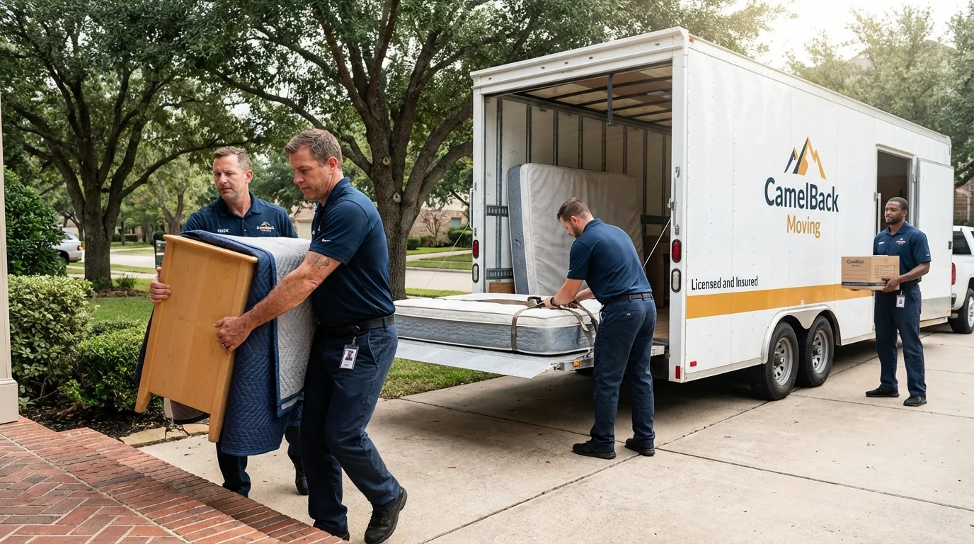 Crew loading residential truck for cross-state move from Manchester, ME