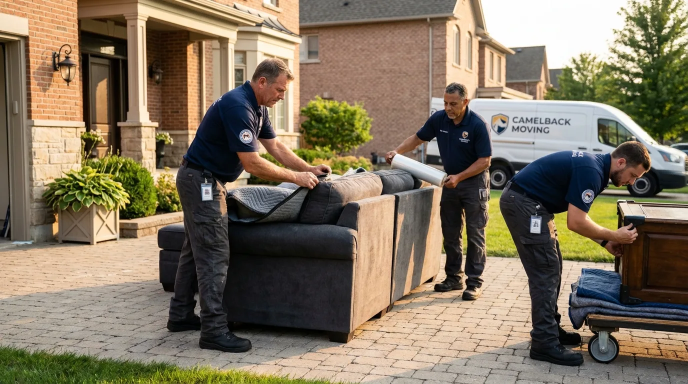 Large estate moving crew wrapping furniture in Manchester, ME